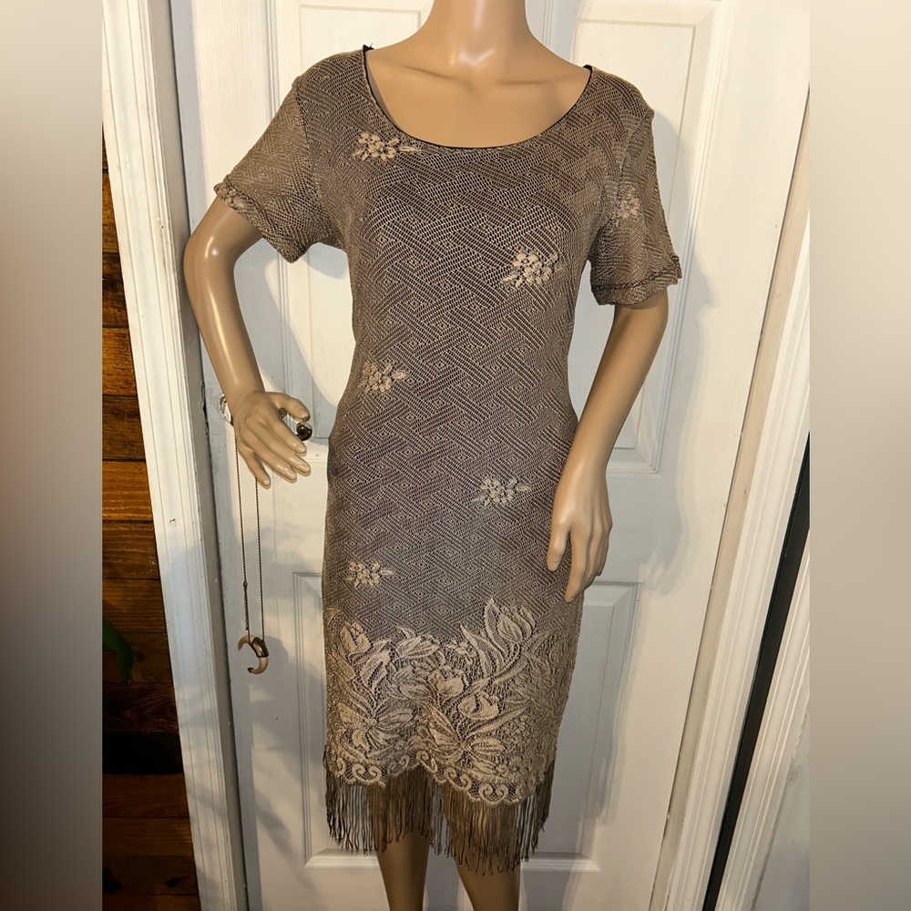 Studio C Tan Patterned Midi Dress